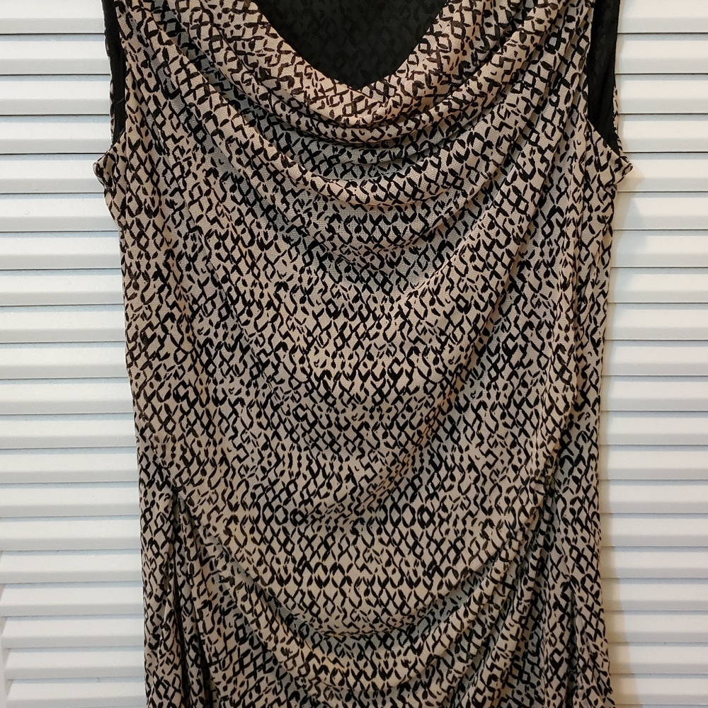 Cable & Gauge Womens Large Tan/Black Dress Shirt